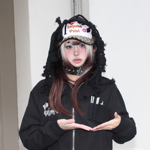 暹罗猫洛丽塔巴黎画染公主切白金渐变棕高层次水母头中长直发发套