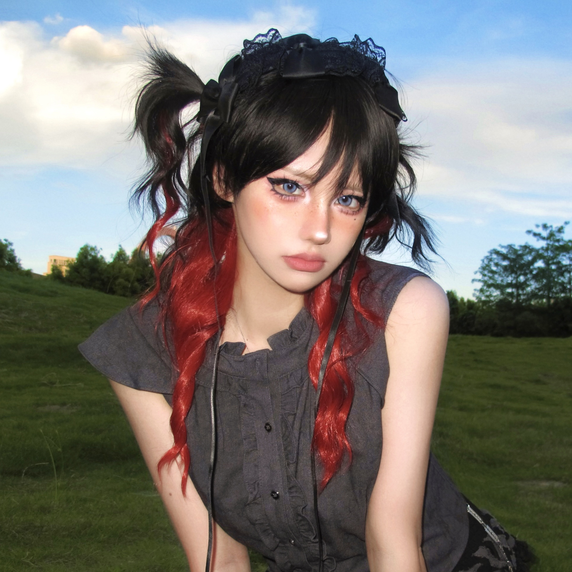 黑红渐变狼尾女鲻鱼头挑染日常