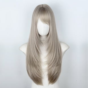 假发亚文化灰色长直发洛丽塔jk日韩女团米灰色高层次长发整顶发套