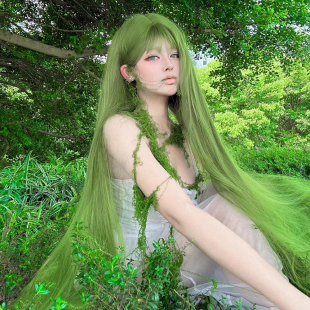 绿色超长130cm假发女全头套cos万用lolita洛丽塔一米三长直发写真
