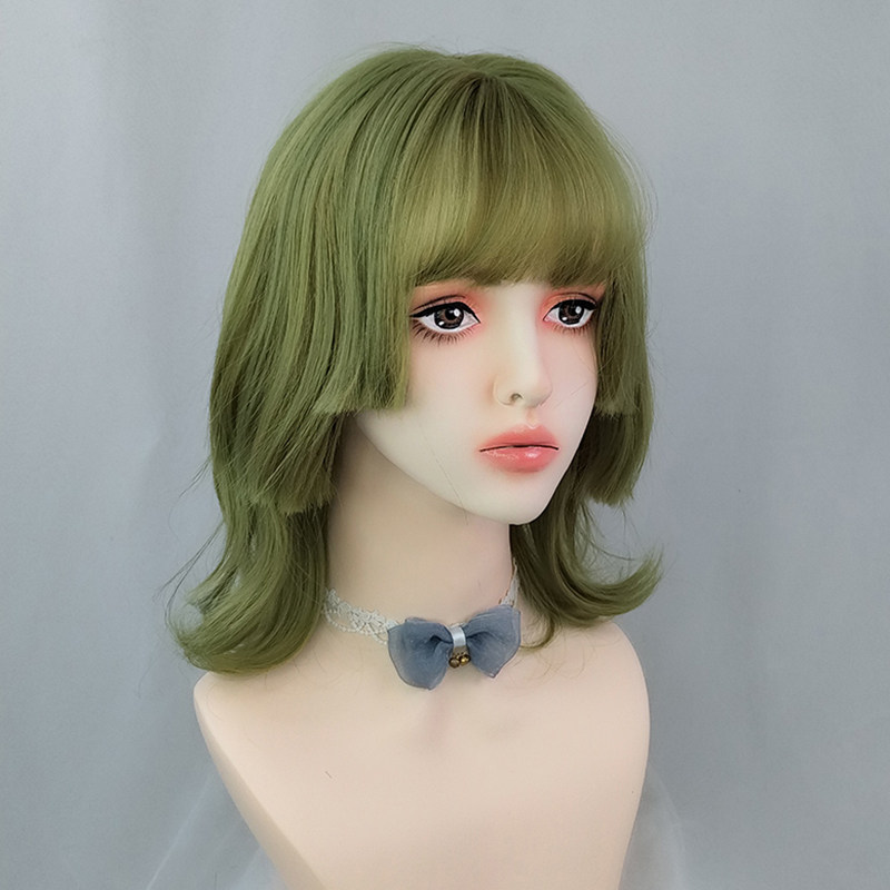 绿色假发女中长发短发酷帅气潮色公主切短卷发齐刘海网红新式发套