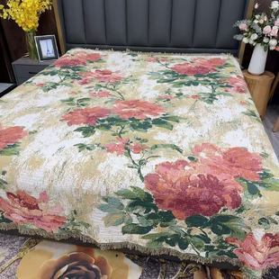 油画玫瑰】200*230多层纱布加厚罗布麻床盖毯A类母婴可铺可盖