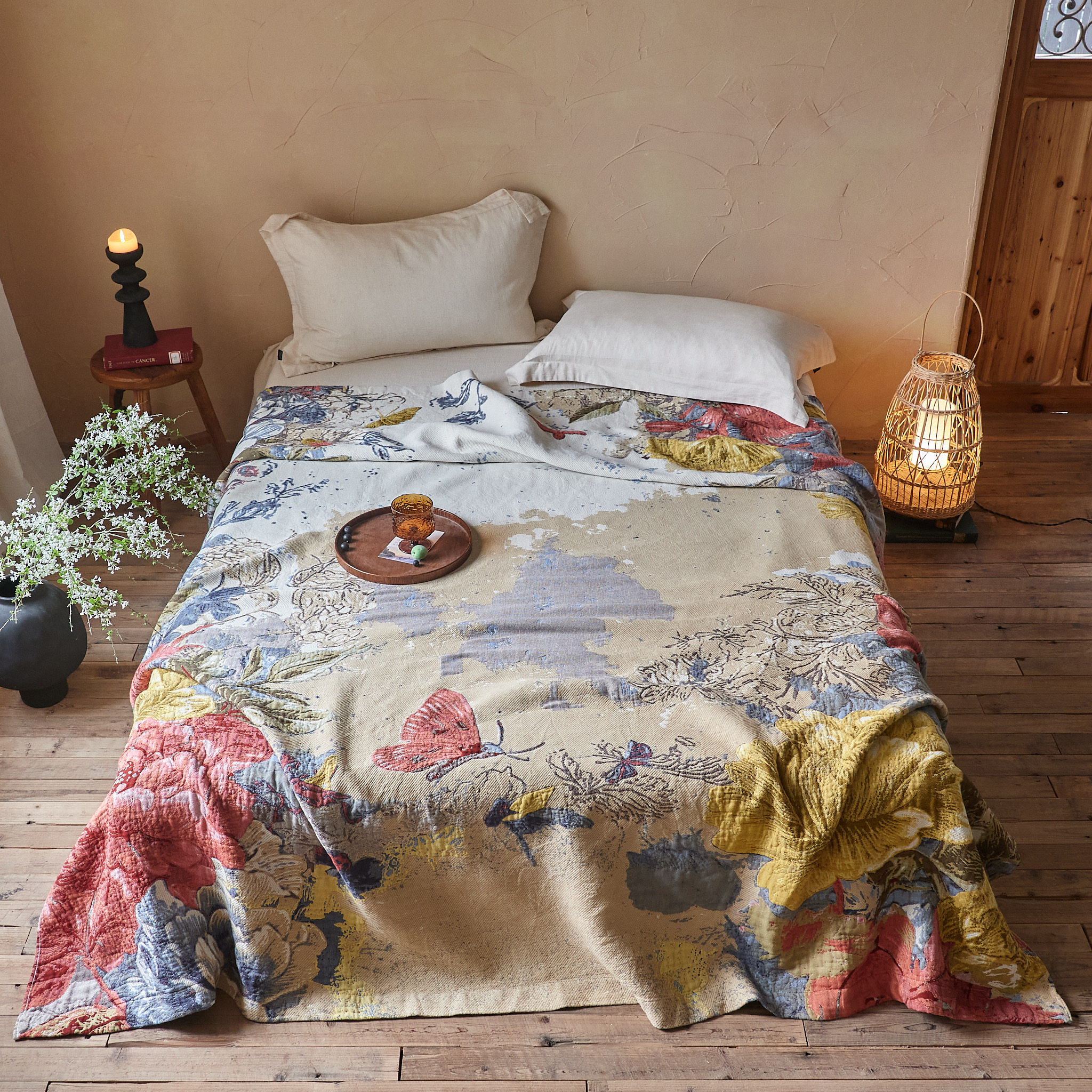 蝶舞花间-230*250cm加大多层纱布罗布麻床盖毯A类母婴可铺可盖,床上用品,床盖,淘宝优惠券,粉丝福利购,淘宝优惠卷