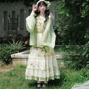 素华一派原创设计汉洋折衷郁见铃兰明制对穿交段段蛋糕裙