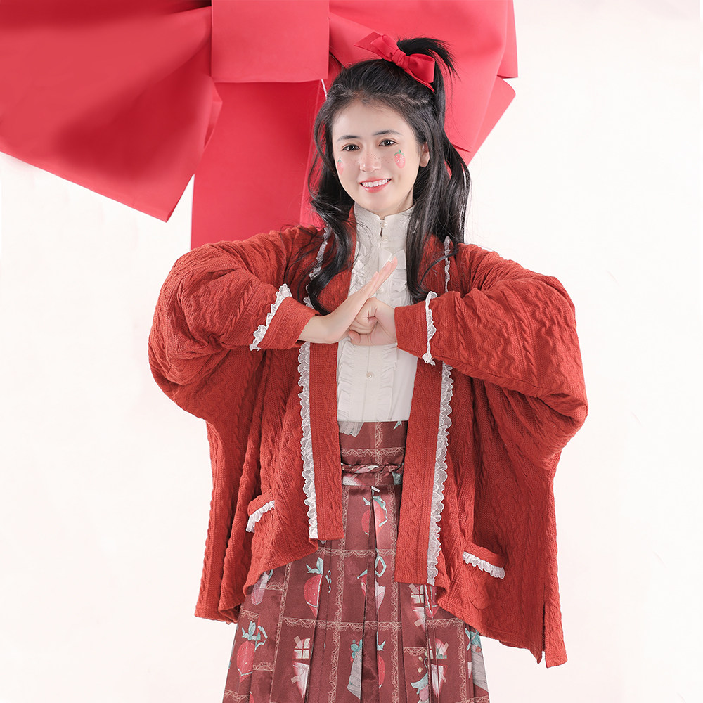 RAINBOW SENTAI 니트 비행기 소매 짧은 셔츠 송나라 HANFU 새해 전투복 매일 귀여운 스웨터 카디건 여러 가지 빛깔의