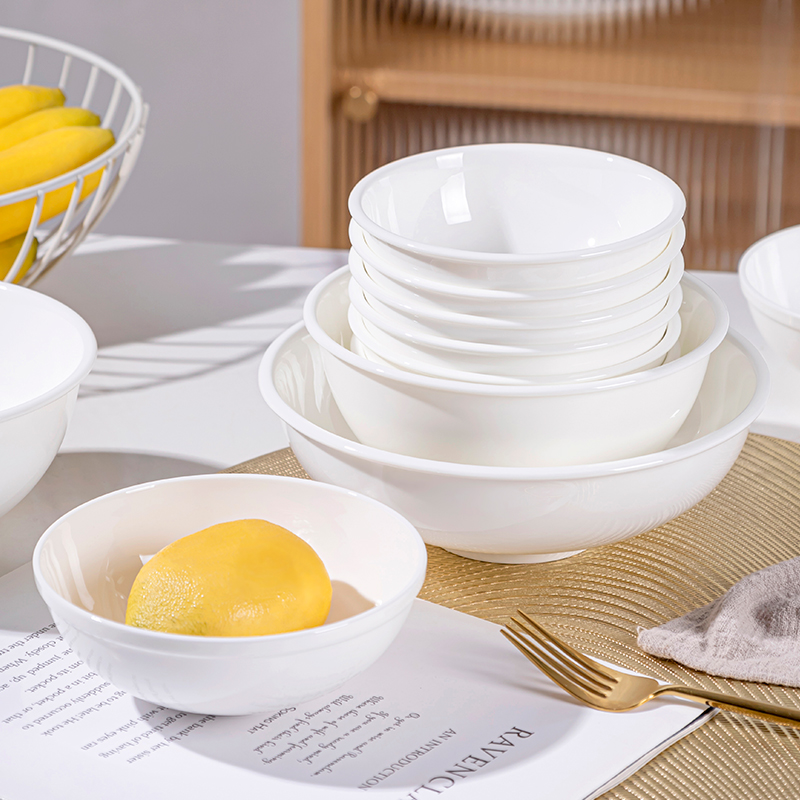 白色陶瓷圆碗ins面碗沙拉碗水果碗韩风甜品碗景德镇餐具骨瓷饭碗