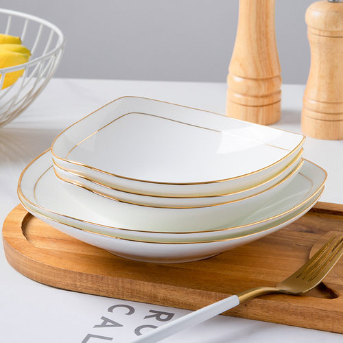 餐盘尚韵骨瓷深盘金边三角形