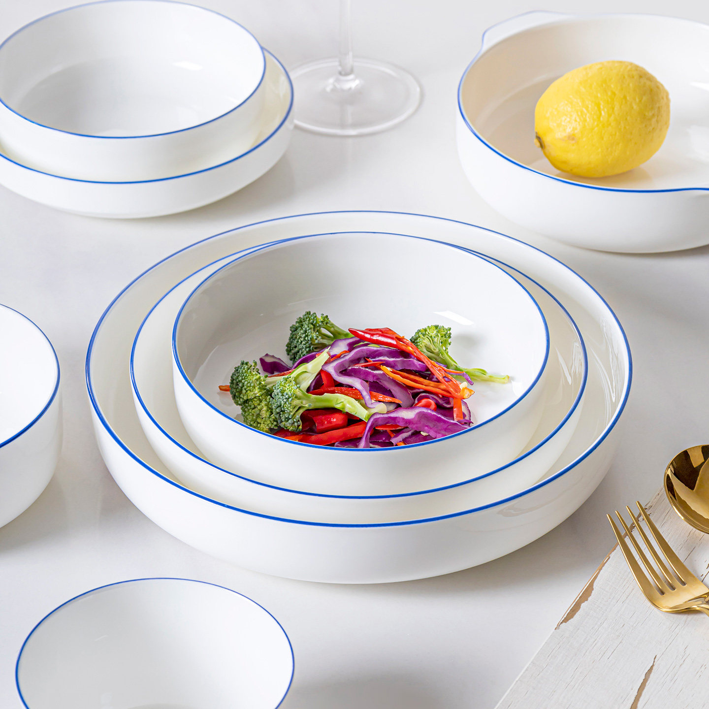 景德镇陶瓷窝盘深口盘子菜盘家用骨瓷餐具餐盘碟子北欧蓝边加深盘,餐饮具,盘,淘宝优惠券,粉丝福利购,淘宝优惠卷