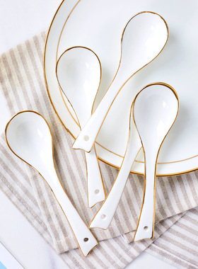 白色骨瓷小勺子小汤勺家用吃饭喝汤勺子骨瓷儿童调羹勺子陶瓷汤匙