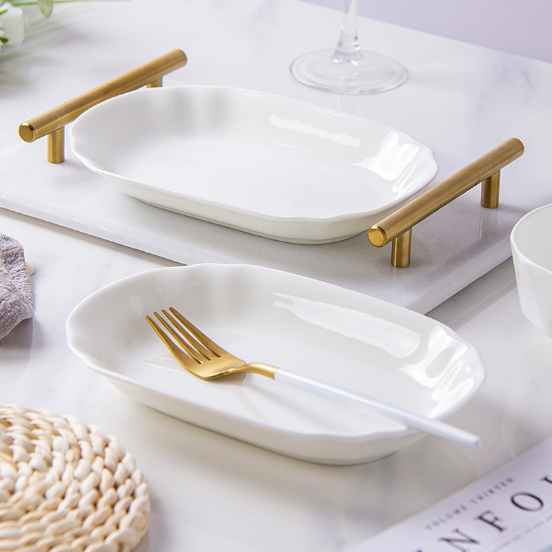 欧式骨瓷白色蒸鱼可微波盘子