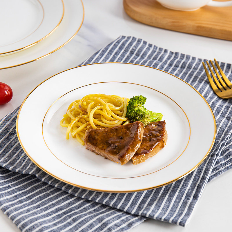 景德镇骨瓷牛排盘创意金边陶瓷西餐盘套装菜盘方盘牛排刀叉盘子,餐饮具,盘,淘宝优惠券,粉丝福利购,淘宝优惠卷