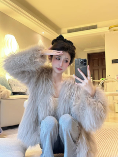 秋冬2023新款毛毛外套网红高级感加厚中长款环保狐狸毛皮草外套女