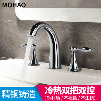 欧式双孔面盆冷热水龙头台盆双把分体式三孔洗手洗脸盆三件套龙头
