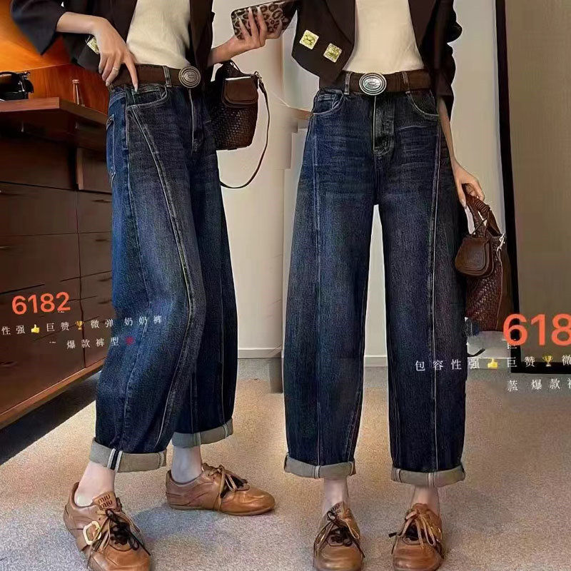 欧货新高腰显瘦百搭大码牛仔奶奶裤女小个子休闲2025秋冬哈伦垮裤