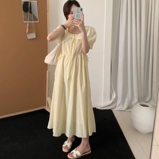 连衣裙子 韩系甜美裙子2025夏季 新款 小众新款 胸前系带显瘦气质时尚