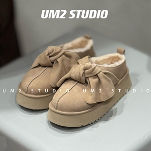 冬日毛茸茸 澳洲羊毛低帮雪地靴 限定纽带蝴蝶结厚底塔茨加棉女鞋