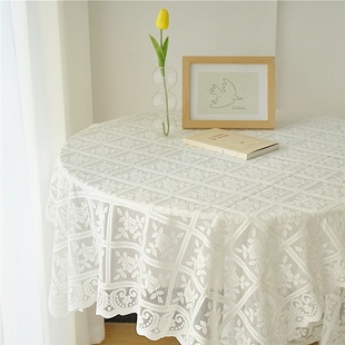 ins风复古白色玫瑰蕾丝桌布镂空高级感茶几台布床头柜装 饰盖布