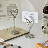 爱心便签夹便条夹摆件桌面立式 不锈钢金属卡片夹相片照片展示夹子