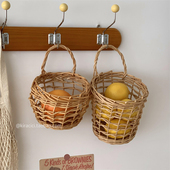 可挂式 藤编收纳篮厨房水果杂物编织收纳筐复古柳编网格挂篮置物篮
