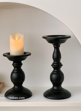 美式复古黑色铁艺烛台客厅餐桌氛围感装饰摆件罗马柱香薰蜡烛台座