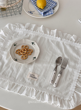 法式荷叶边白色布艺餐垫ins风装饰桌垫防尘盖布拍照道具背景布
