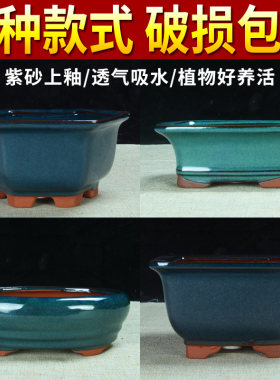 宜兴紫砂釉水花盆蝴蝶兰君子兰精品六方兰花盆特价清仓釉盆陶瓷盆