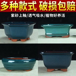 宜兴紫砂釉水花盆蝴蝶兰君子兰精品六方兰花盆特价清仓釉盆陶瓷盆