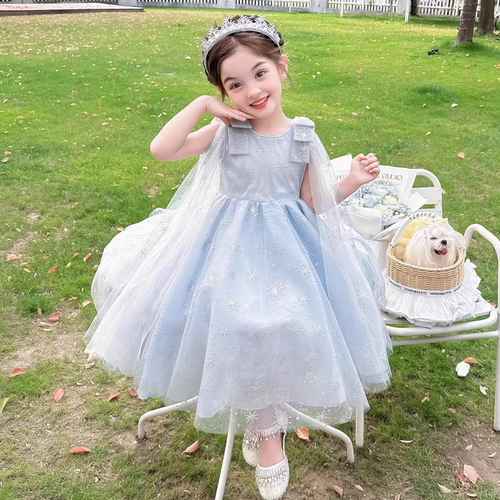 女童夏装艾莎公主裙新款洋气爱沙冰雪奇缘长款网纱蓬蓬裙子生日礼