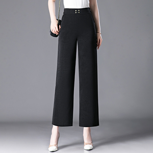 2024梦舒雅旗舰店夏新款国风垂顺阔腿松紧腰薄款九分直筒休闲裤女