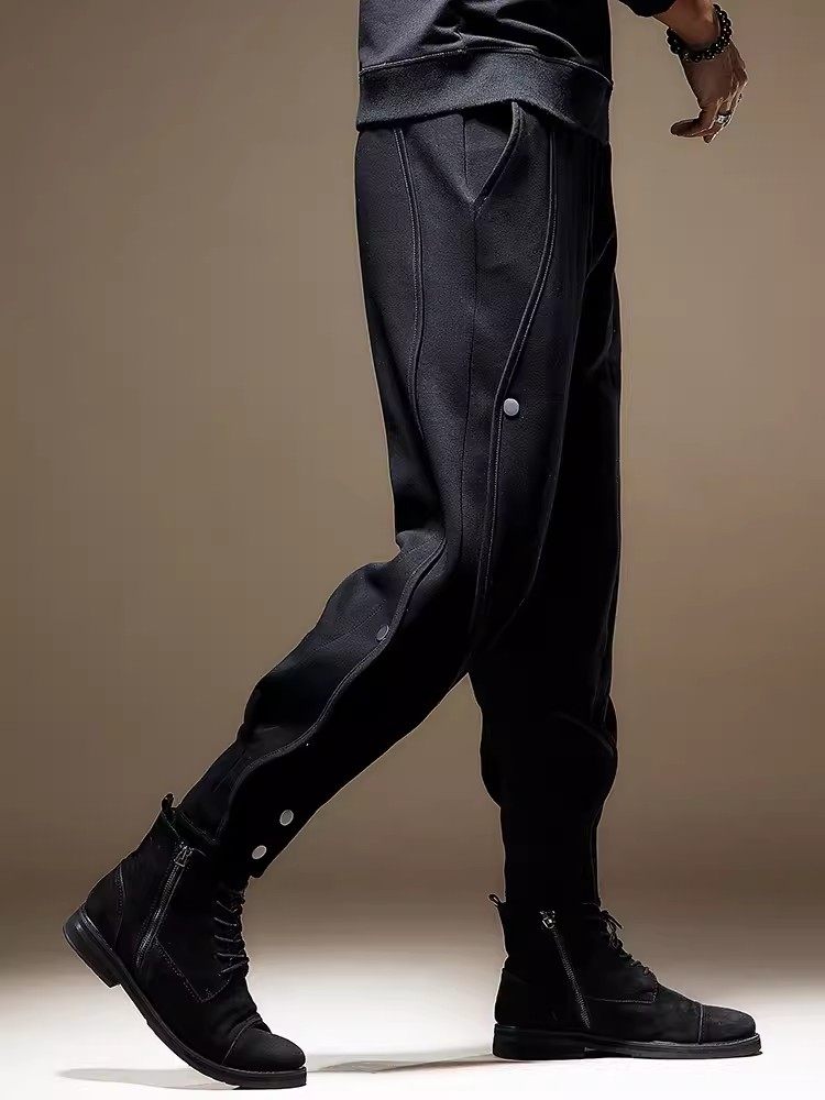 欧美潮牌机能休闲裤男士秋季新款高端长裤宽松束脚痞帅黑色卫裤男