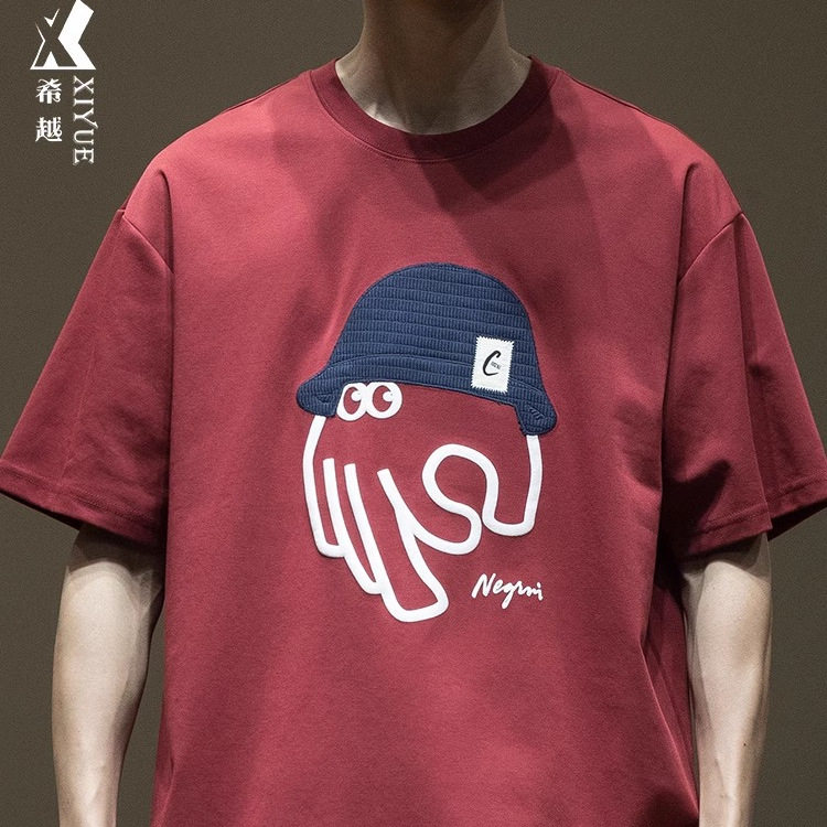 希越潮牌短袖t恤男红色
