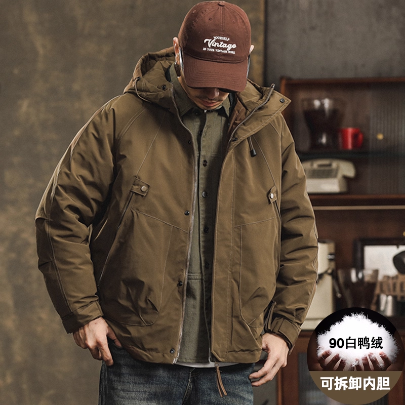 美式工装羽绒服男冬季夹克户外保暖可卸内胆复古冲锋加厚保暖外套