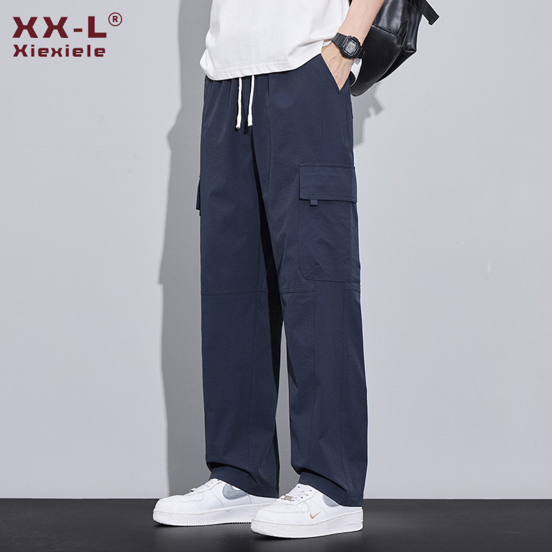 冰丝工装裤子男2025夏季新款美式潮牌宽松直筒伞兵裤运动休闲长裤