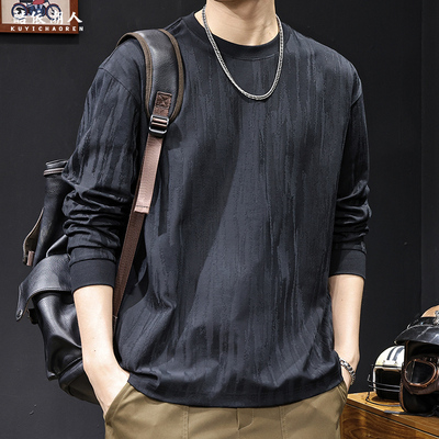 树皮纹理感提花长袖T恤