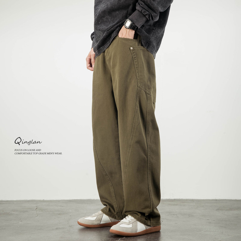 加绒牛仔裤男宽松直筒垂感阔腿裤子美式潮牌休闲弯刀裤秋冬款痞帅