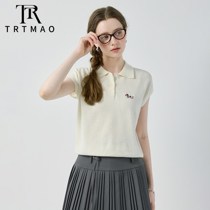 TRTMAO原创休闲风polo领短袖T恤女夏季新款刺绣百搭通勤休闲上衣