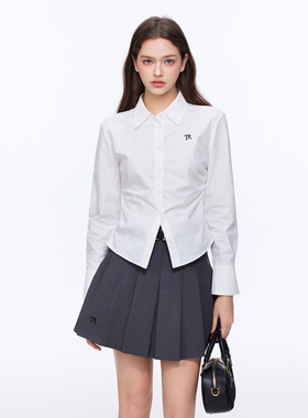 TRTMAO原创刺绣简约白色长袖衬衫2026女新款收腰显瘦百搭上衣