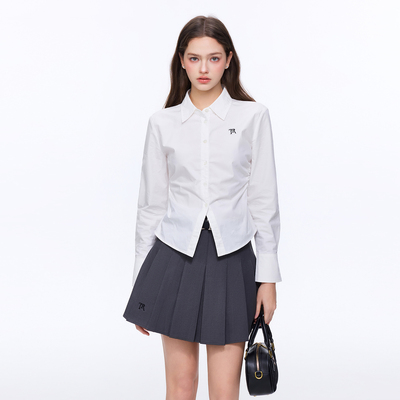 TRTMAO原创刺绣简约白色长袖衬衫2026女新款收腰显瘦百搭上衣