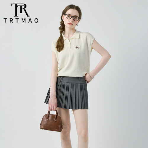 TRTMAO原创多巴胺风polo领针织短袖套装女夏季百搭学院风时尚套装