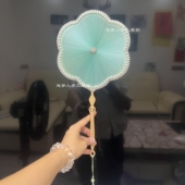 自制蚕丝扇桑蚕手工非遗团扇DIY完整材料包青绿色六瓣梅花形团扇