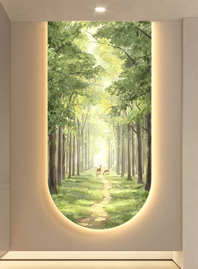 现代简约玄关装饰画大气风景空间延伸发光挂画北欧绿色客厅壁灯画