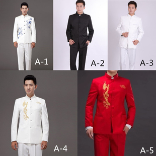 新款立领刺绣中山装表演服中山装主持歌手舞蹈乐队合唱演出服 男