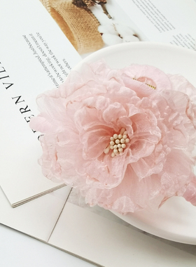 原创韩版文艺气质网纱花朵抓夹后脑勺高级感发夹法式发抓头饰品夏