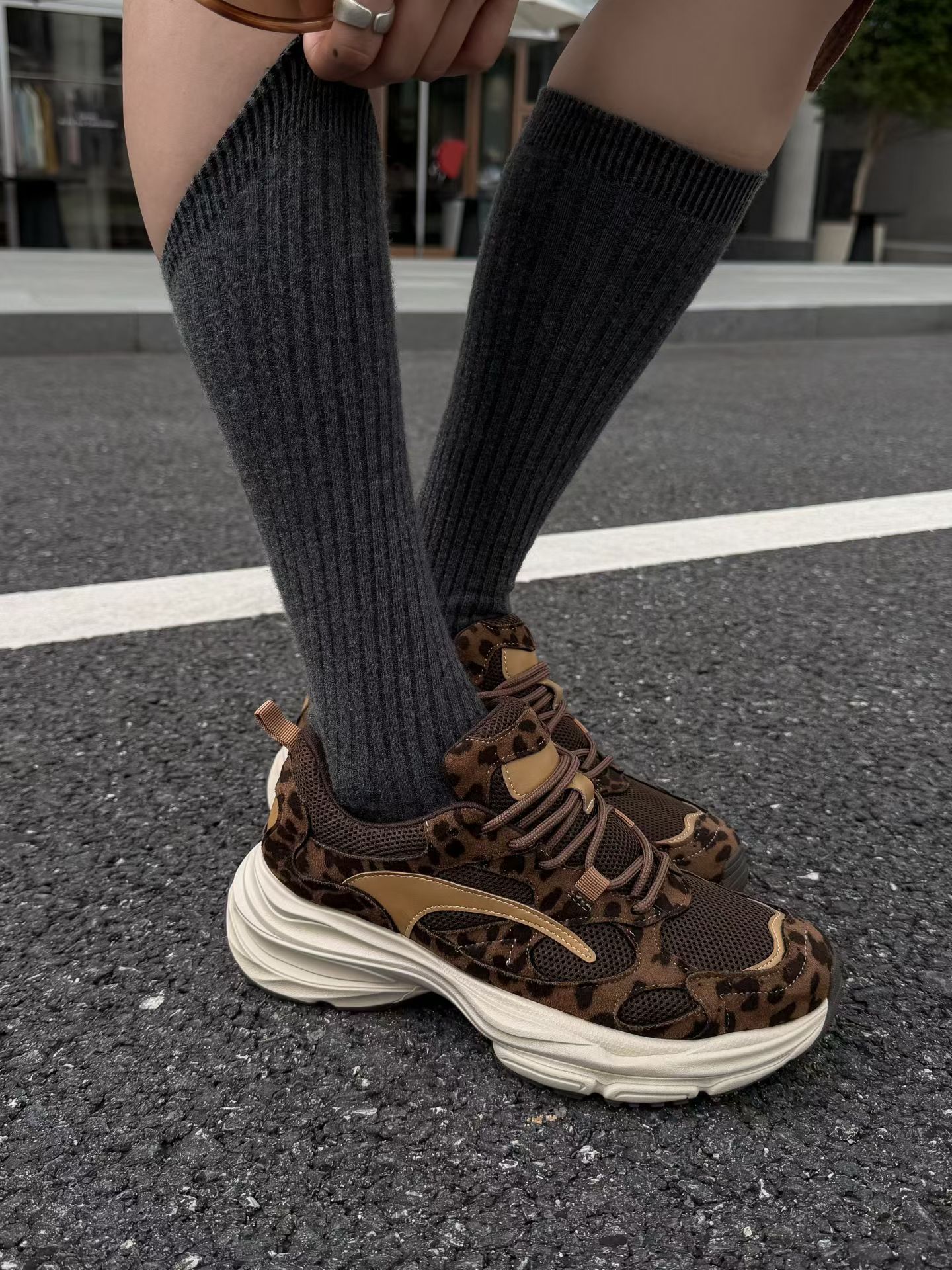 SGIRLTWTW女鞋2026新款四季厚底老爹鞋 百搭休闲小个子豹纹跑步鞋