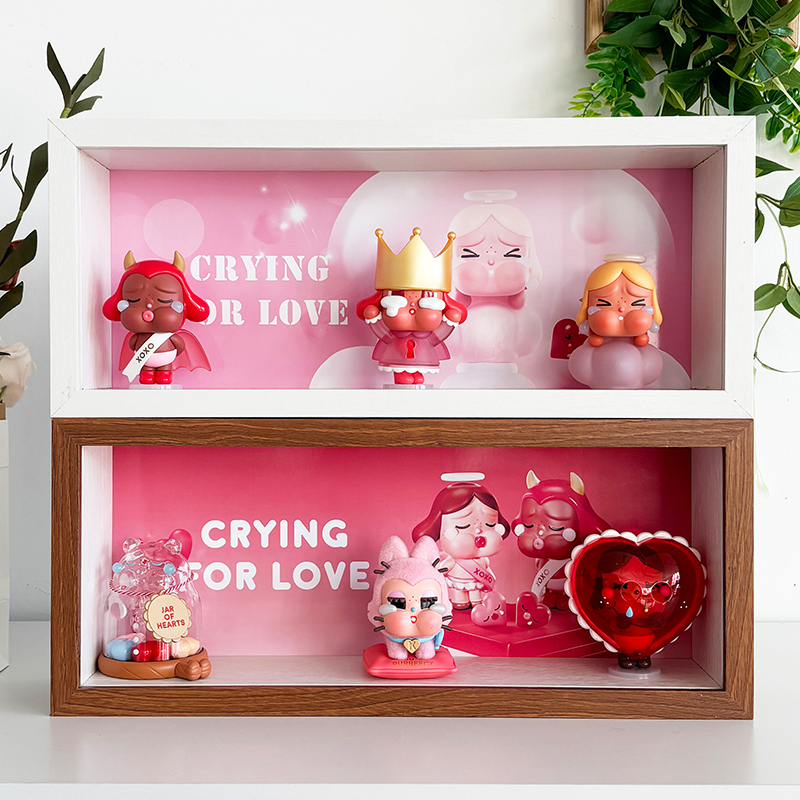 哭娃爱神的眼泪盲盒手办玩偶收纳相框展示柜盒子CRYBABY玻璃抽拉