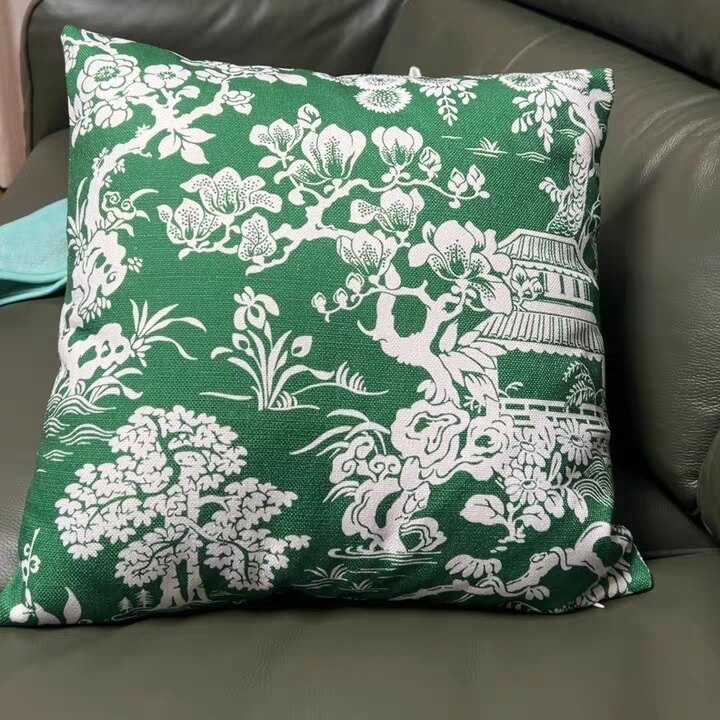 中式花鸟绿植双面棉麻抱枕套靠垫客厅沙发腰枕床头靠枕大靠背含芯