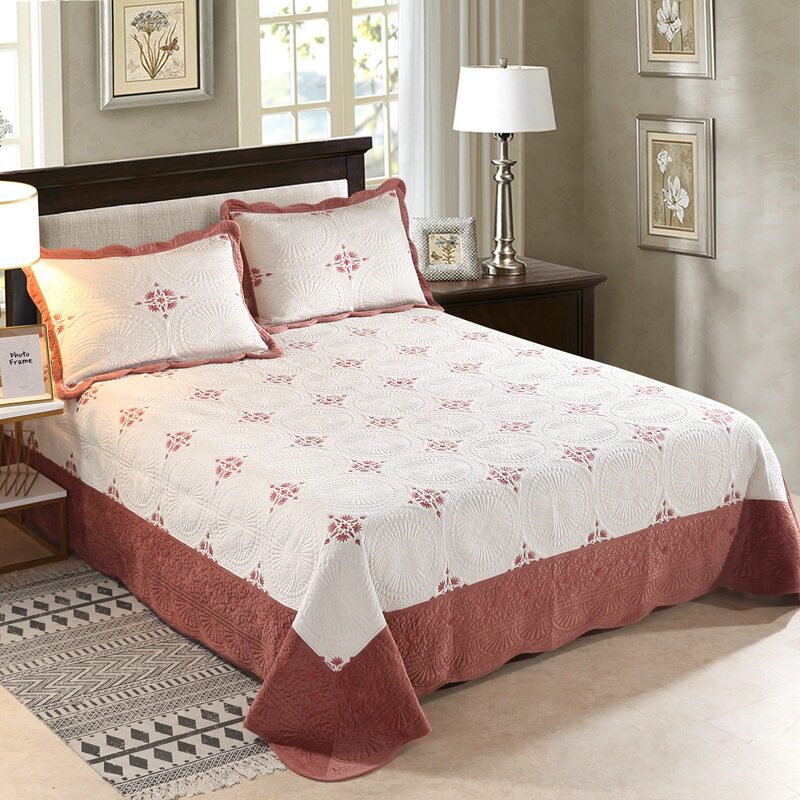 绣花保暖水晶绒加厚被套四件套毛绒绗缝被床盖三件套春秋被厚毛毯