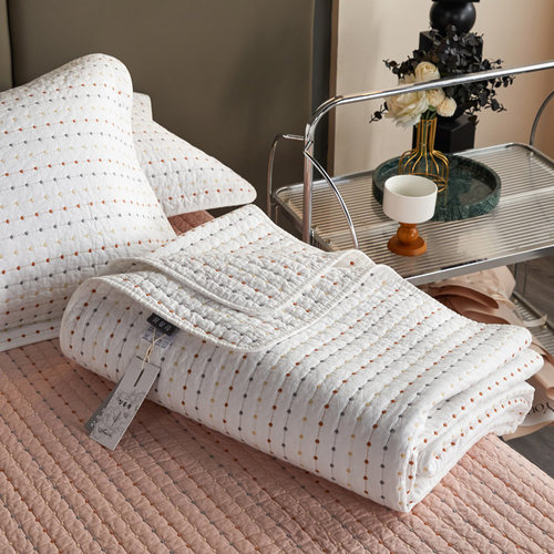 韩式米粒绣衍缝被纯棉床盖三件套