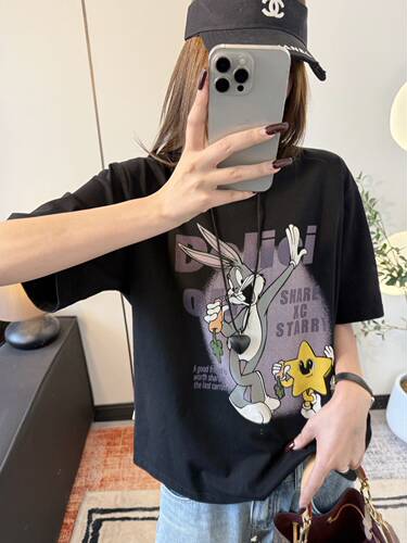 XCstarry纸袋XC5035星星兔子印花纯棉圆领短袖加厚T恤宽松显瘦夏