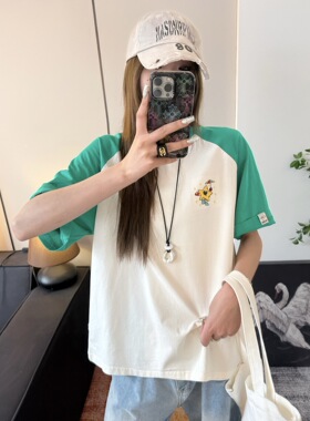 XCstarry纸袋xc5027雨伞星插肩撞色纯棉圆领短袖T恤宽松显瘦时尚